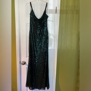 Long sequin hunter green gown. New.